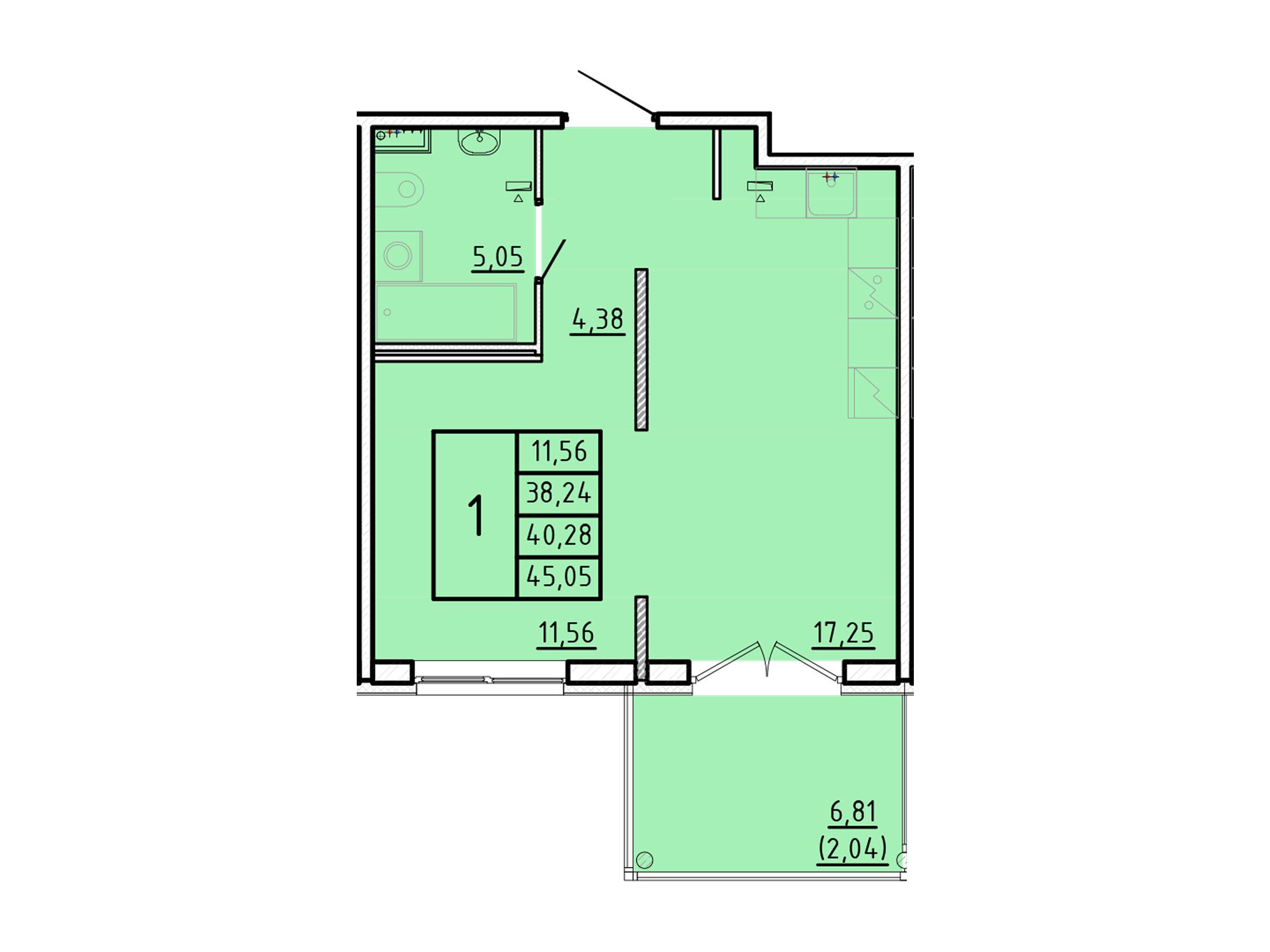 Планировка: 1-комн. квартира 38.24 м² в новостройке Образцовый квартал 16