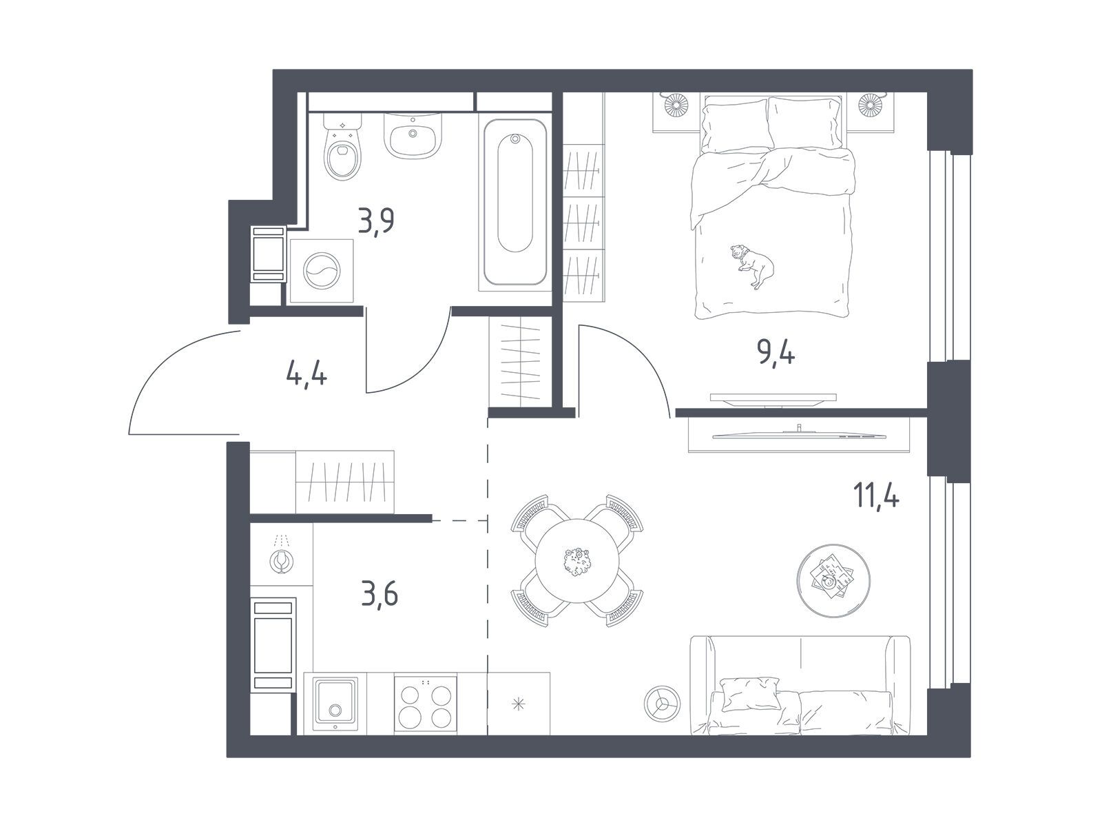 Планировка: 1-комн. квартира 32.10 м² в новостройке Мытищи Парк