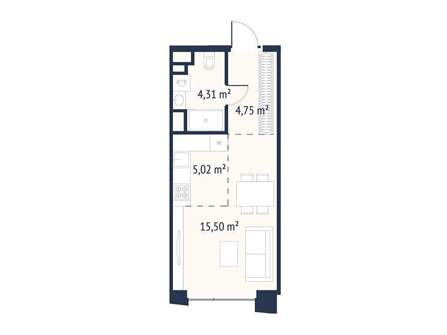 Планировка: Студия 29.90 м² в новостройке Первый Нагатинский
