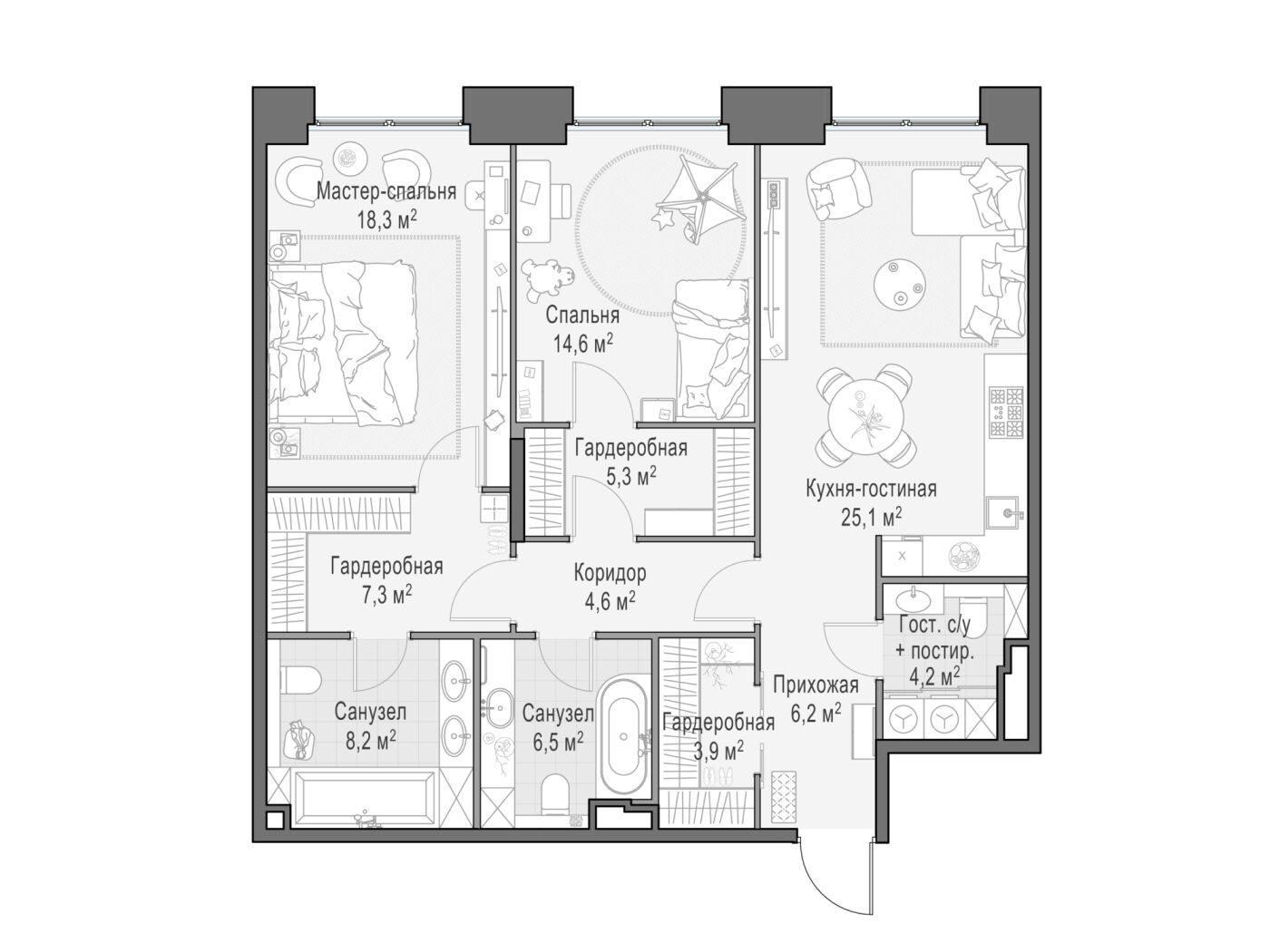 Планировка: 2-комн. квартира 104.70 м² в новостройке Лайф тайм