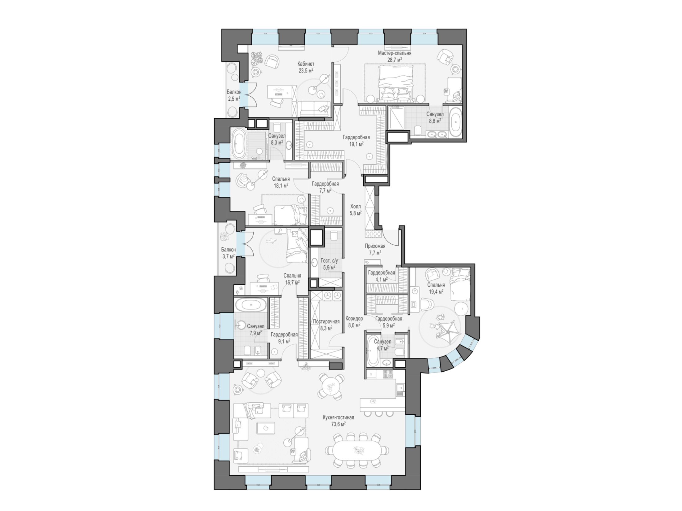 Планировка: 4-комн. квартира 291.80 м² в новостройке Дом на Чистых прудах «Фон Дессин»