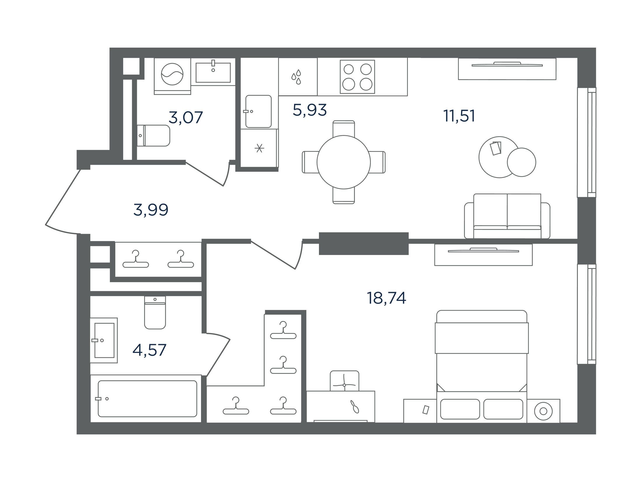 Планировка: 1-комн. квартира 47.81 м² в новостройке Сикрет Гарден