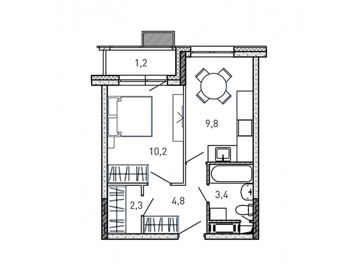 Планировка: 1-комн. квартира 31.70 м² в новостройке Квартал Светлый