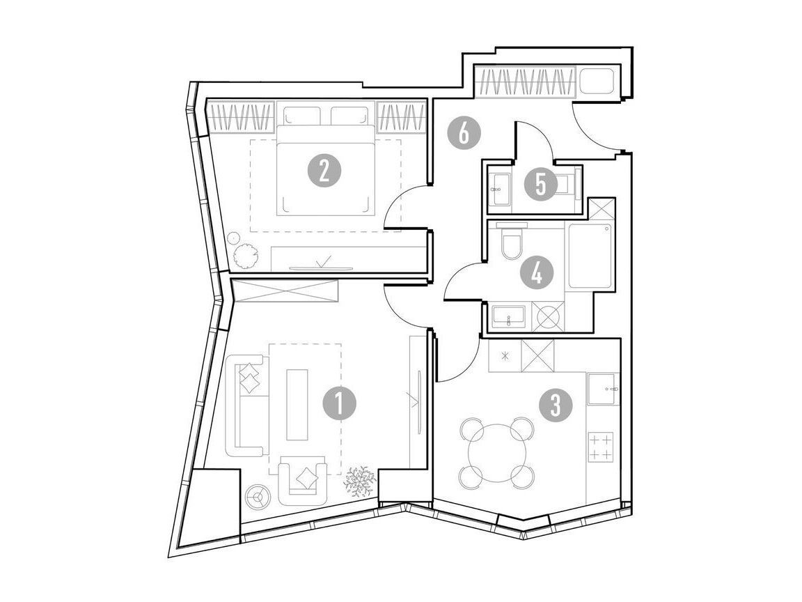 Планировка: 2-комн. квартира 53.13 м² в новостройке Уно. Горбунова