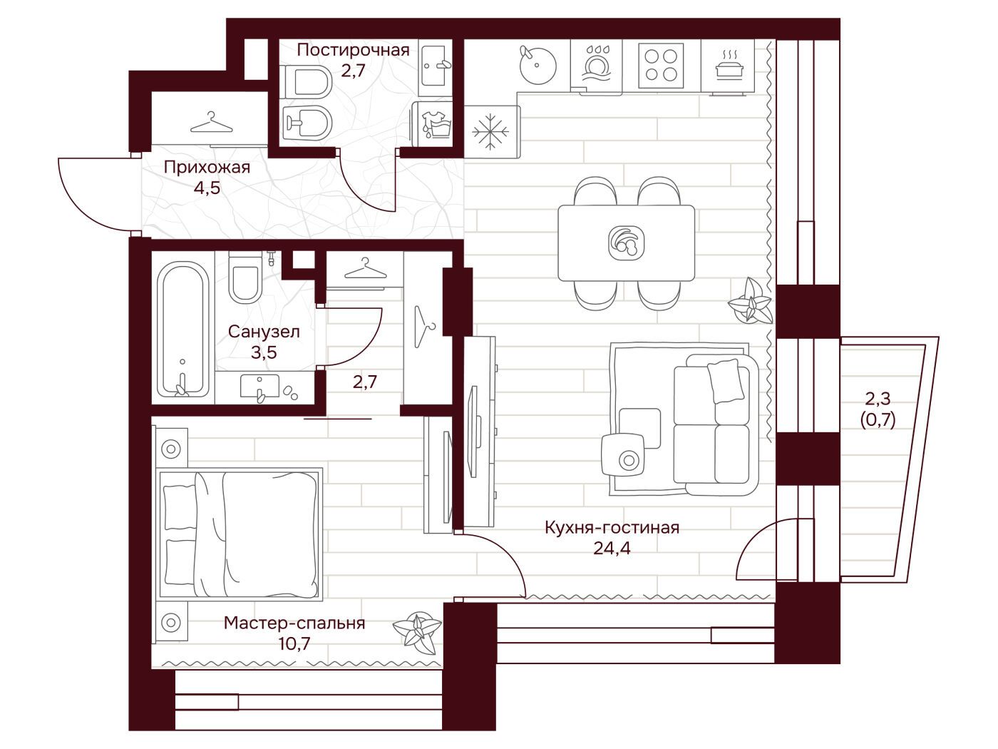 Планировка: 1-комн. квартира 49.20 м² в новостройке ЖК Дом 7 Даниловский