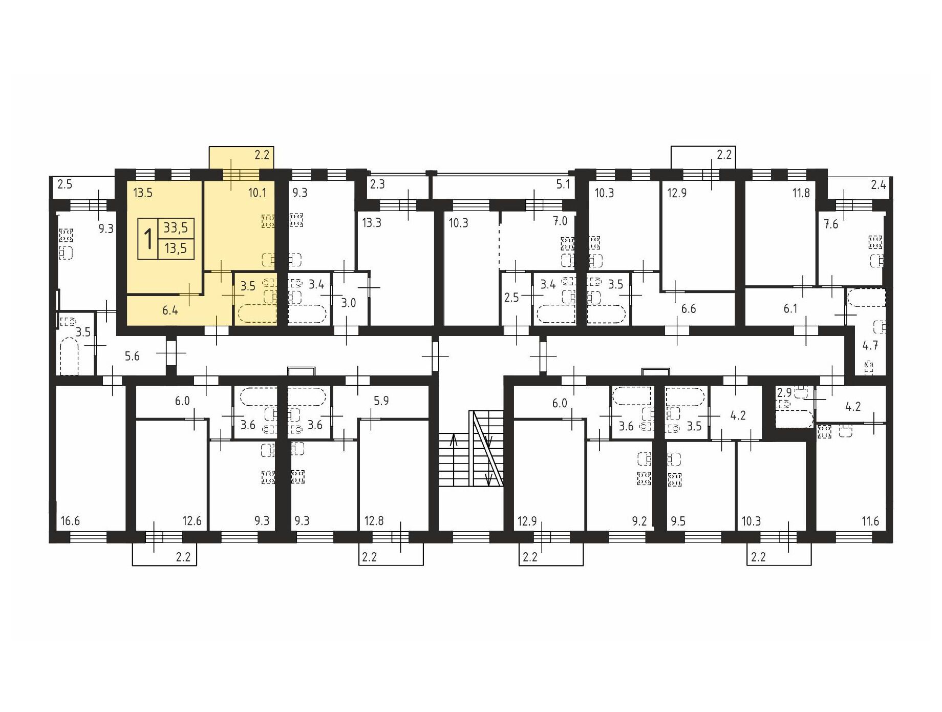 Планировка: 1-комн. квартира 33.50 м² в новостройке Щегловская усадьба