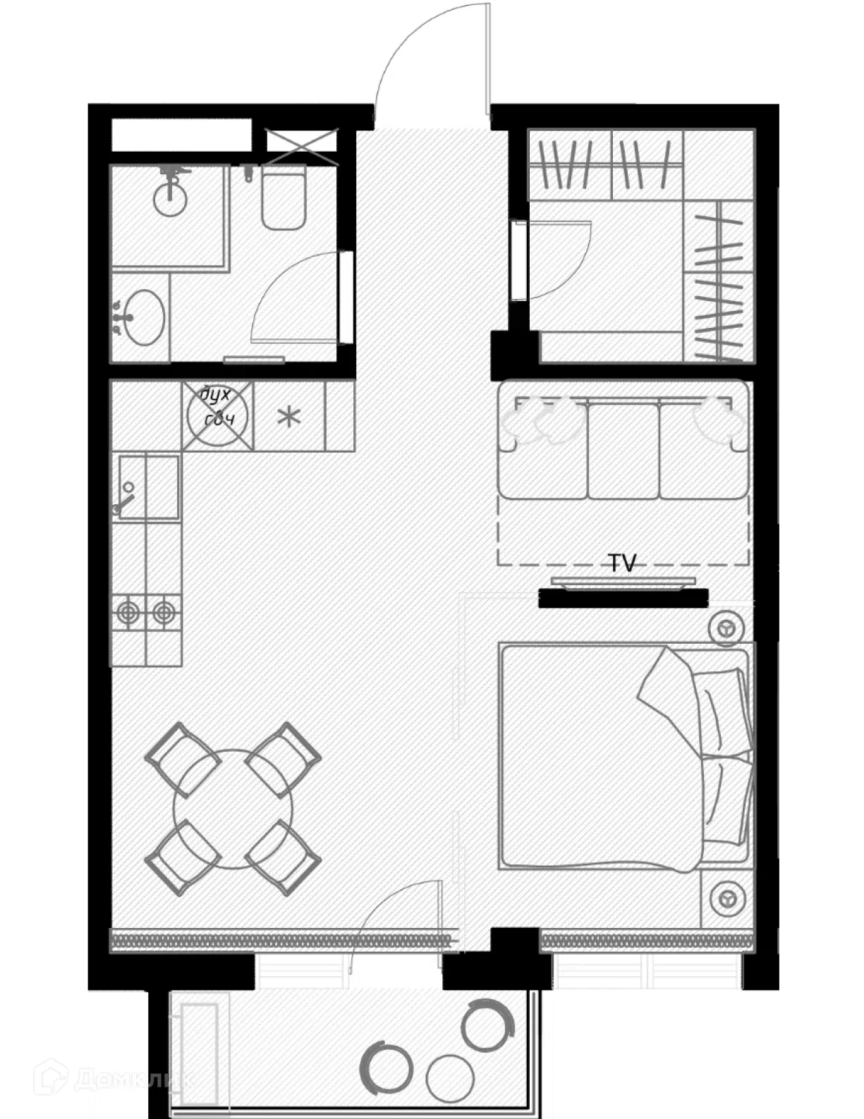 Планировка: Студия 39.30 м² в новостройке Оливия