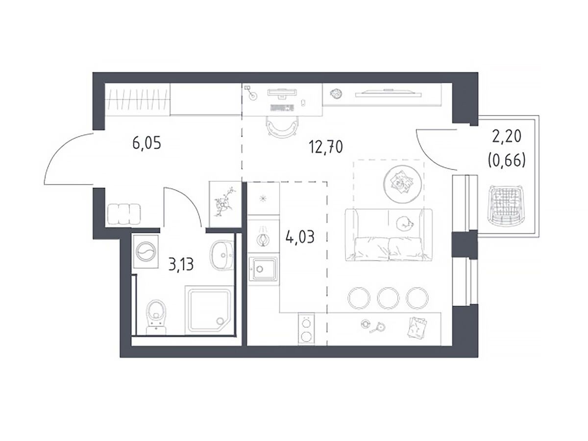 Планировка: Студия 26.50 м² в новостройке Пригород Лесное