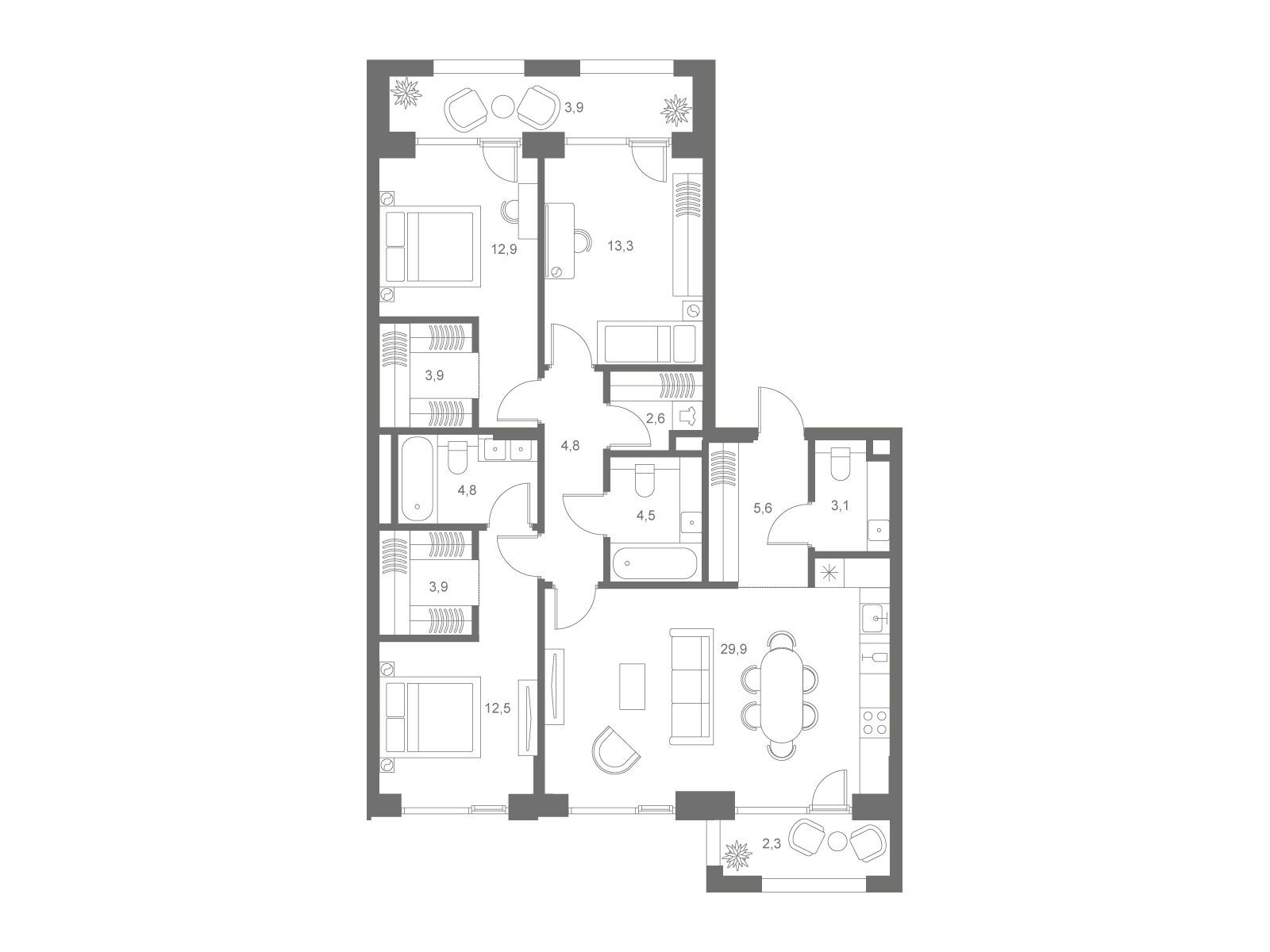Планировка: 3-комн. квартира 112.80 м² в новостройке ЖК Соул