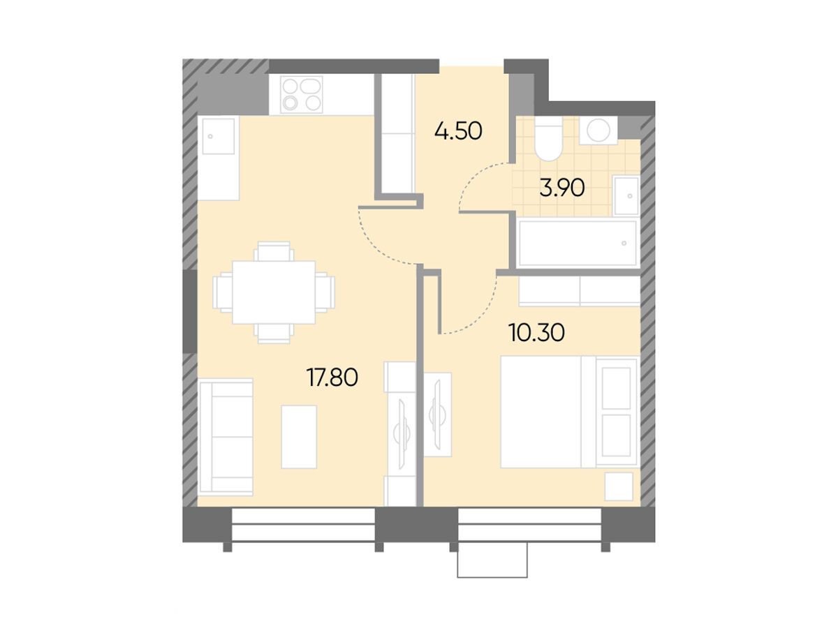 Планировка: 1-комн. квартира 36.50 м² в новостройке Вейв