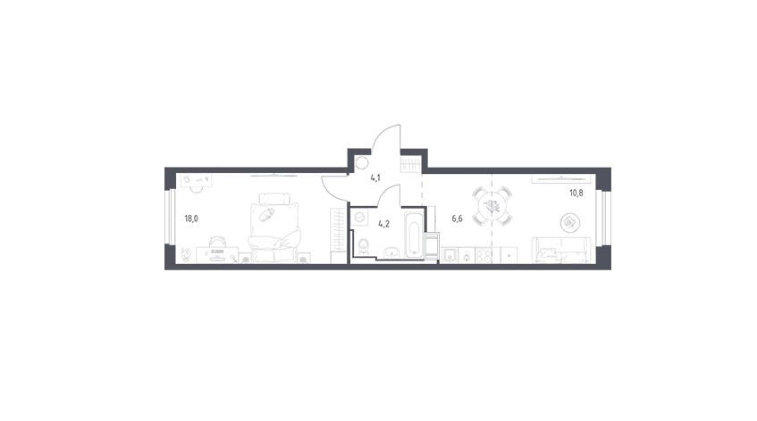 Планировка: 1-комн. квартира 42.30 м² в новостройке Мытищи Парк