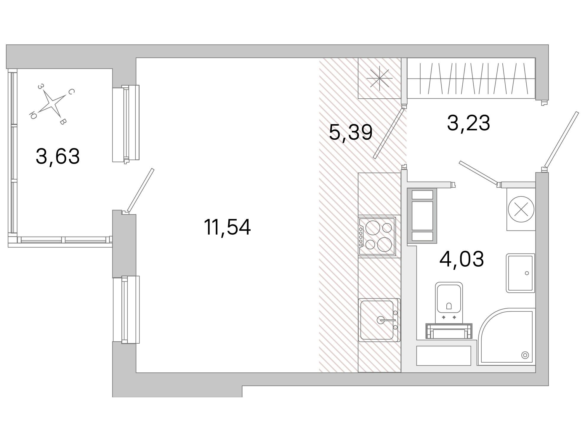 Планировка: Студия 24.19 м² в новостройке Югтаун