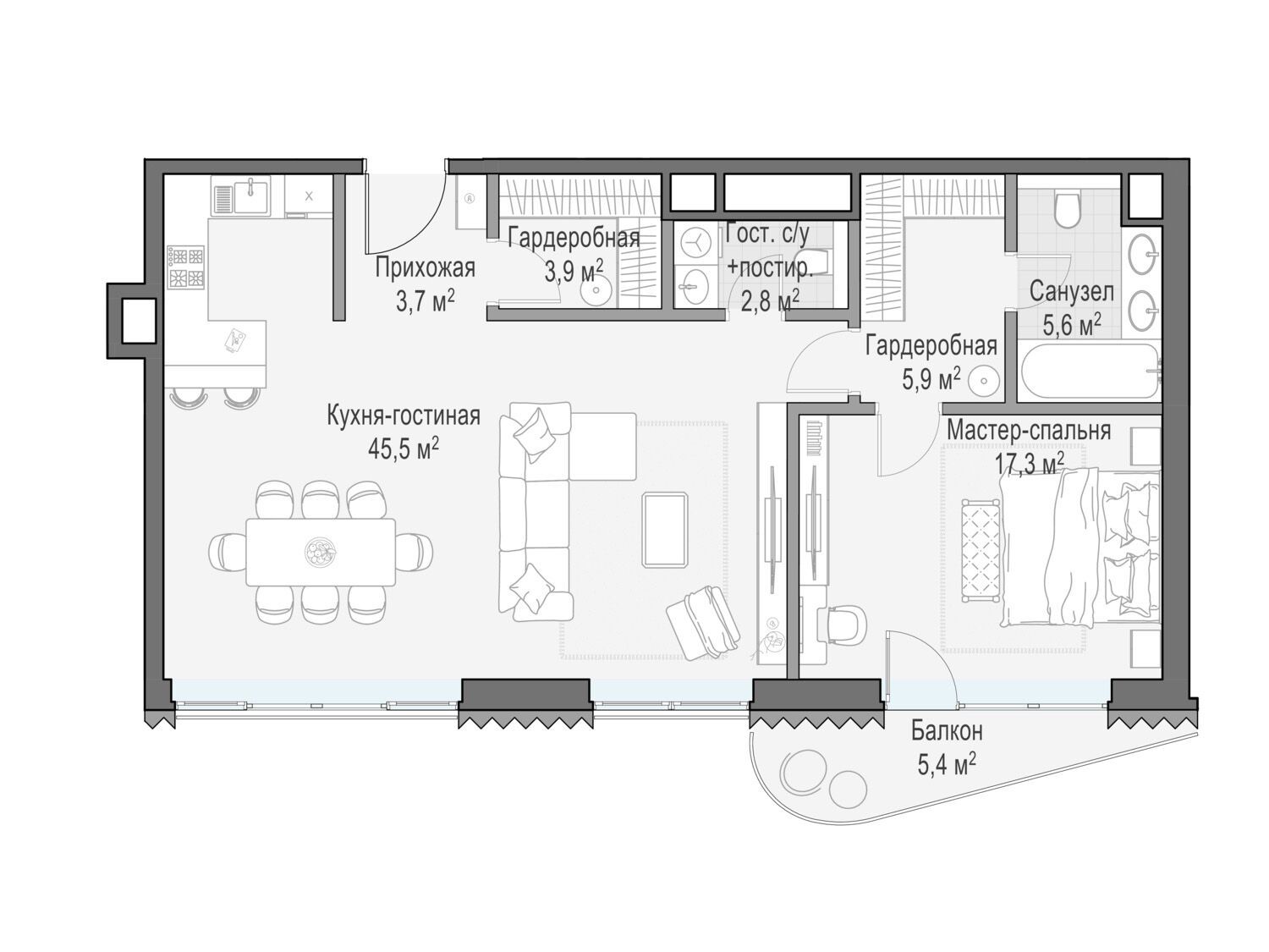 Планировка: 2-комн. квартира 88.20 м² в новостройке Дом Лаврушинский