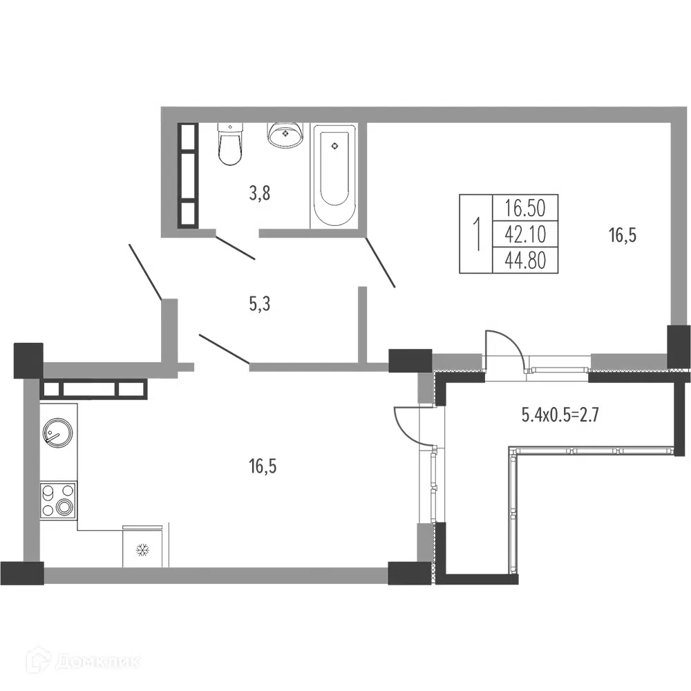 Планировка: 1-комн. квартира 46.50 м² в новостройке Екатерининский парк