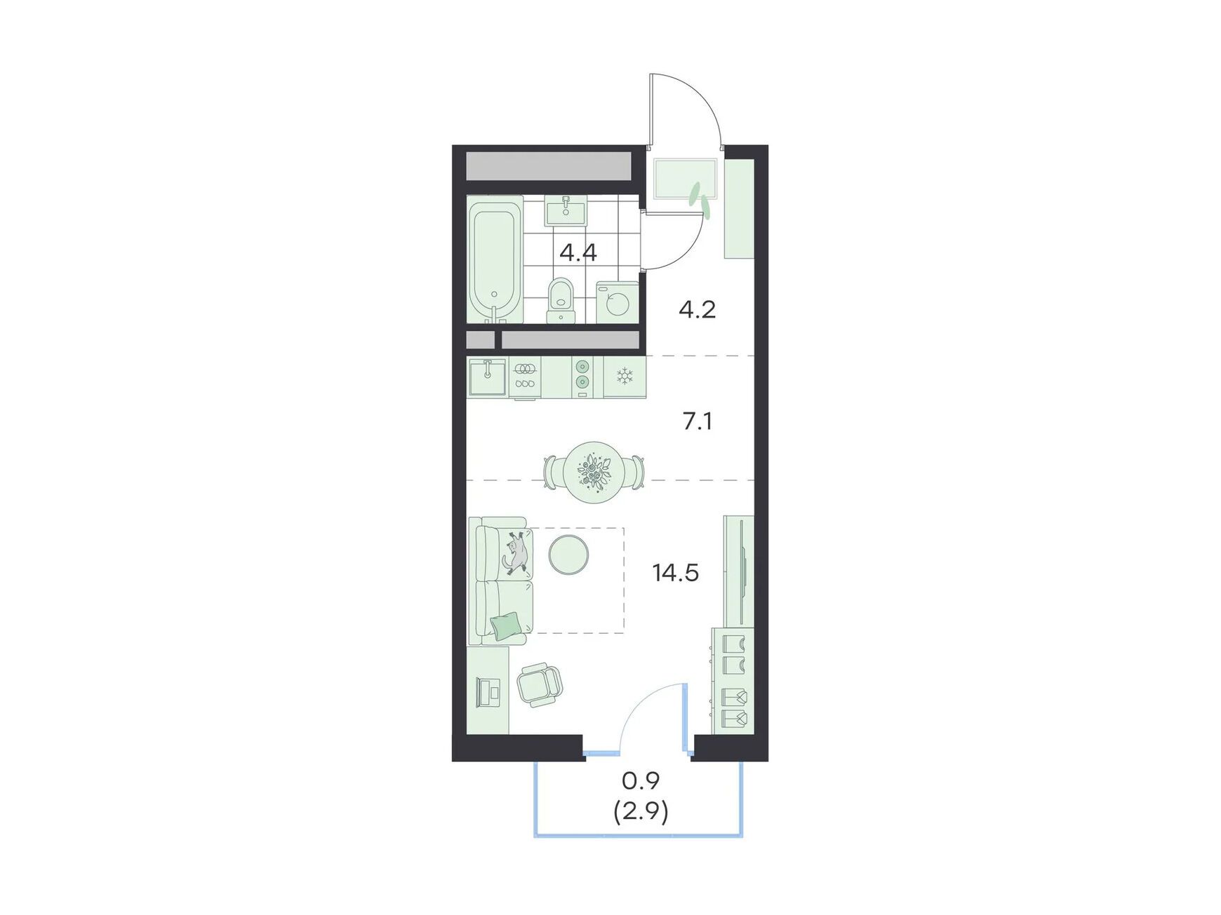 Планировка: Студия 31.10 м² в новостройке Джи Три Михалевич