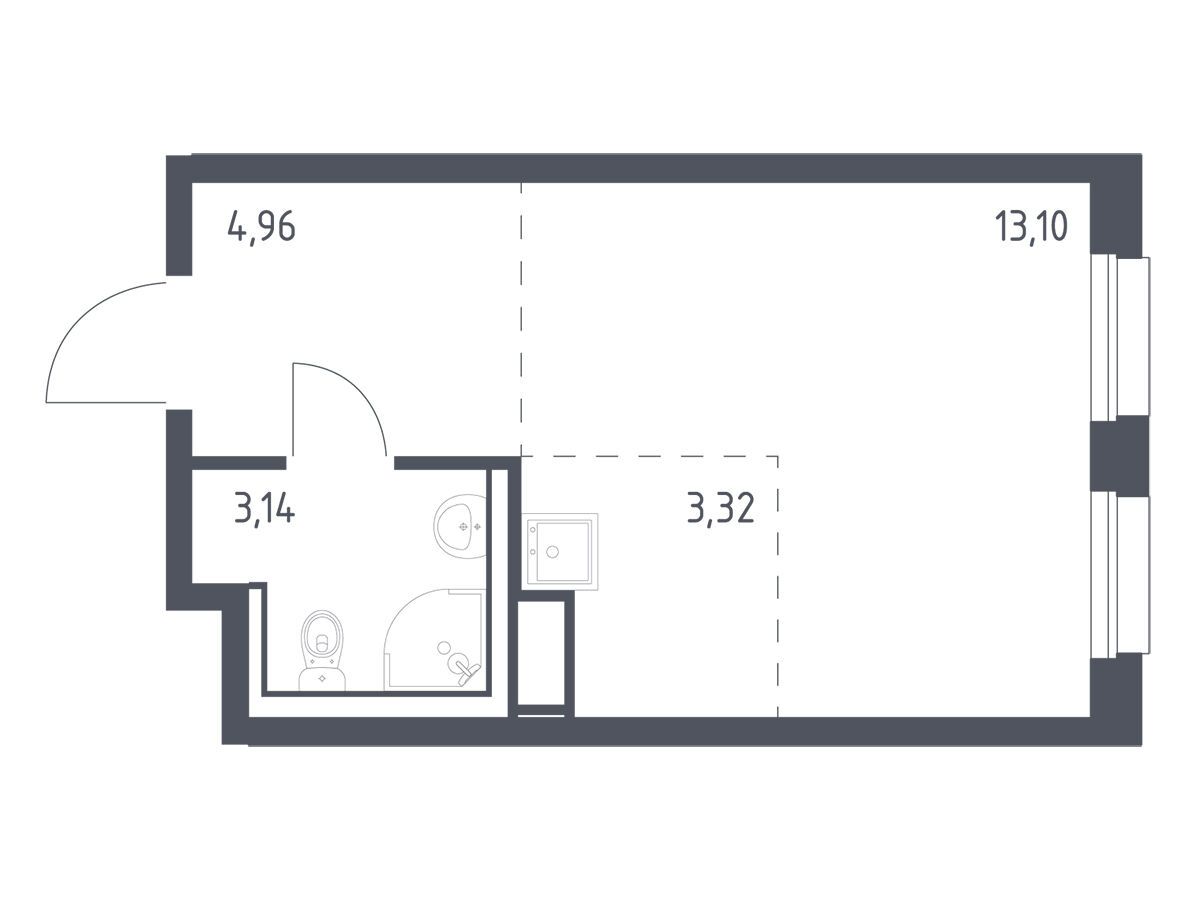 Планировка: Студия 24.52 м² в новостройке Новые Лаврики