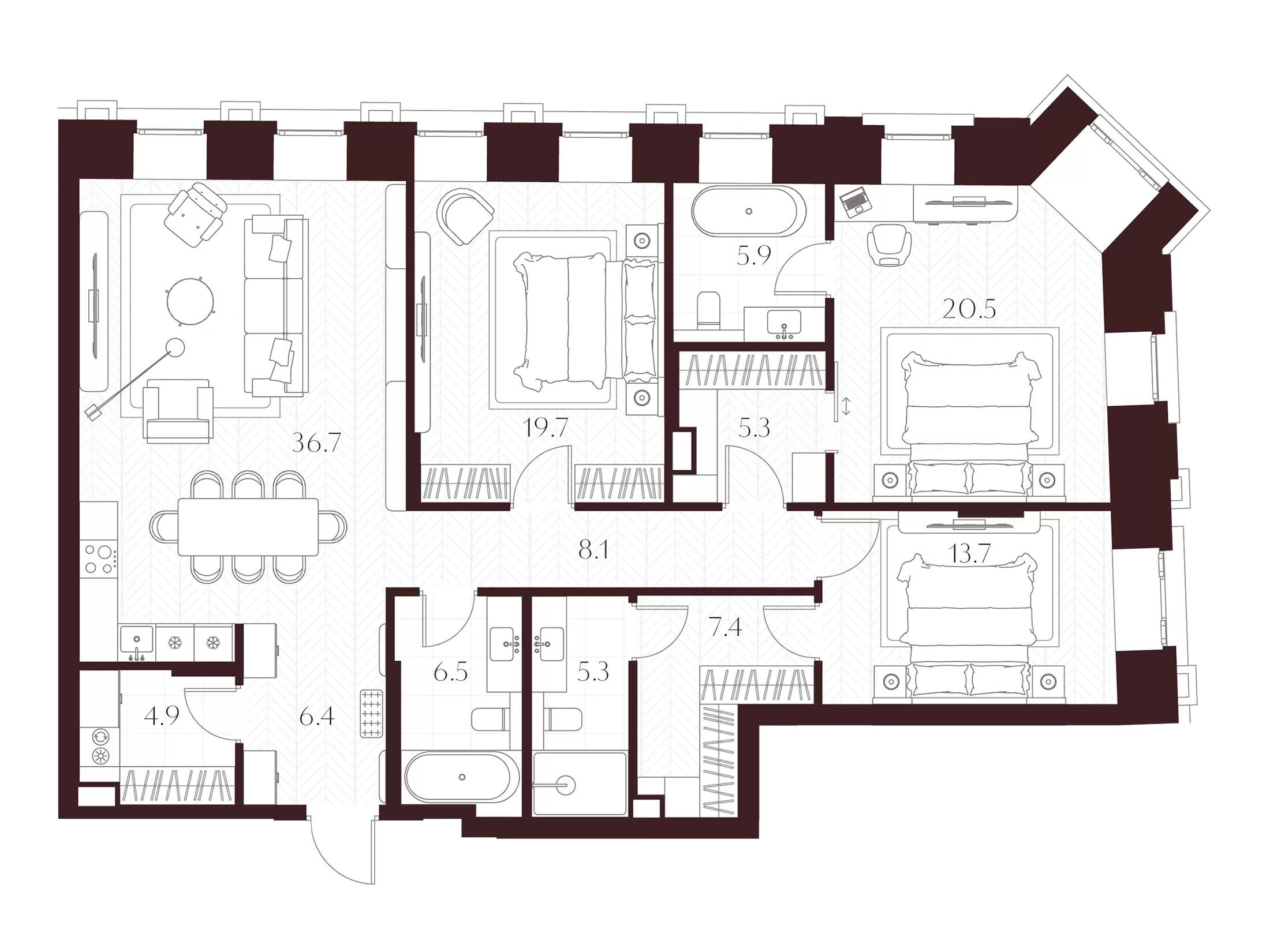 Планировка: 3-комн. квартира 140.40 м² в новостройке Климашкина 7/11