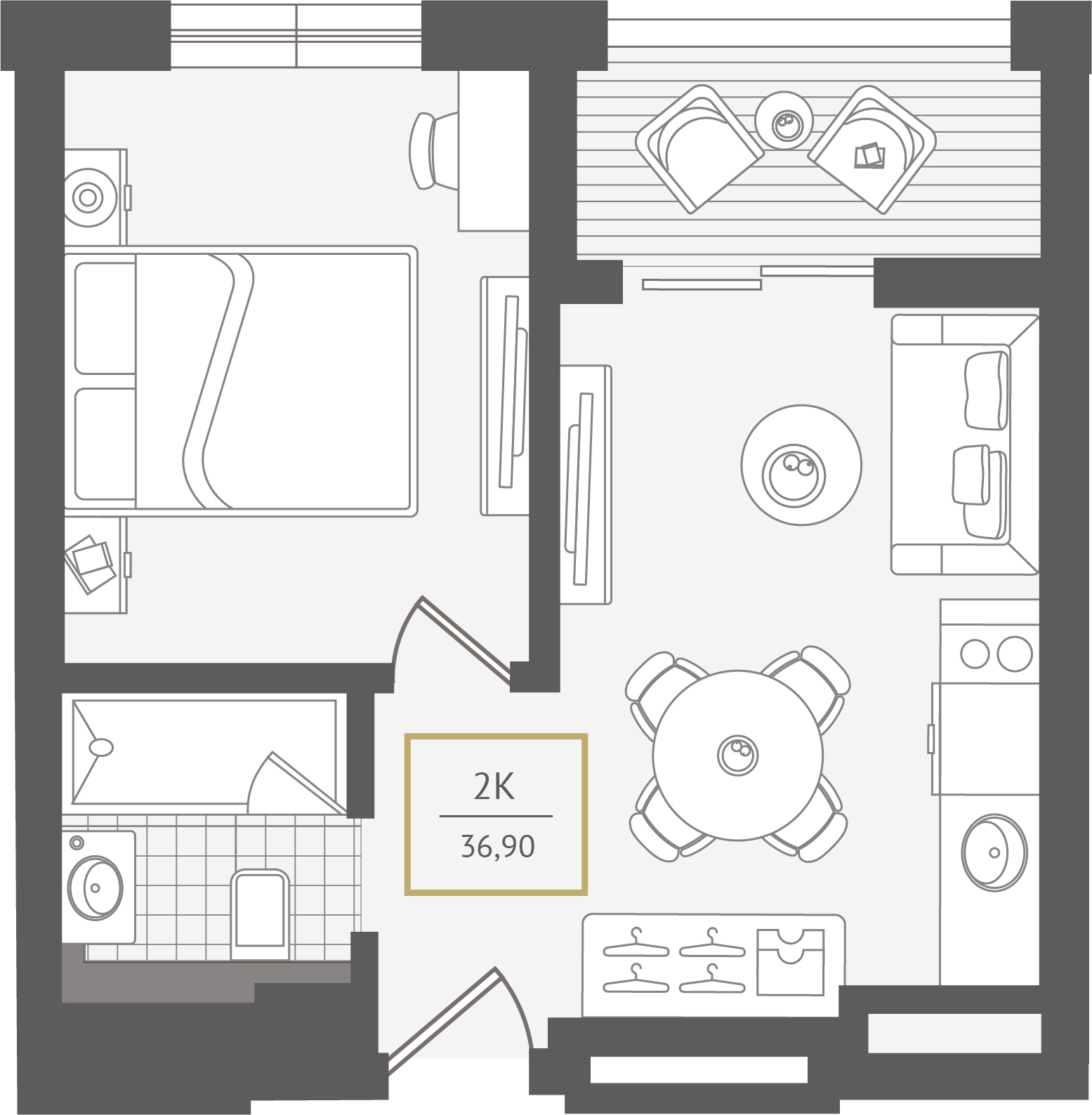 Планировка: 2-комн. квартира 36.70 м² в новостройке Гринмонт