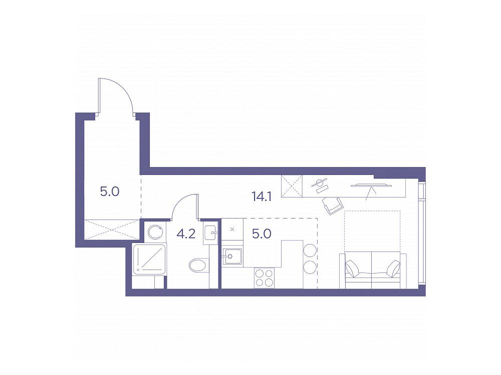 Планировка: Студия 28.30 м² в новостройке Лот от Аквилон