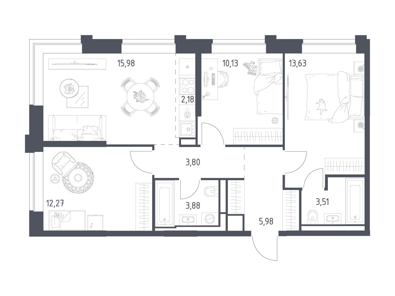 Планировка: 3-комн. квартира 71.36 м² в новостройке Верейская 41