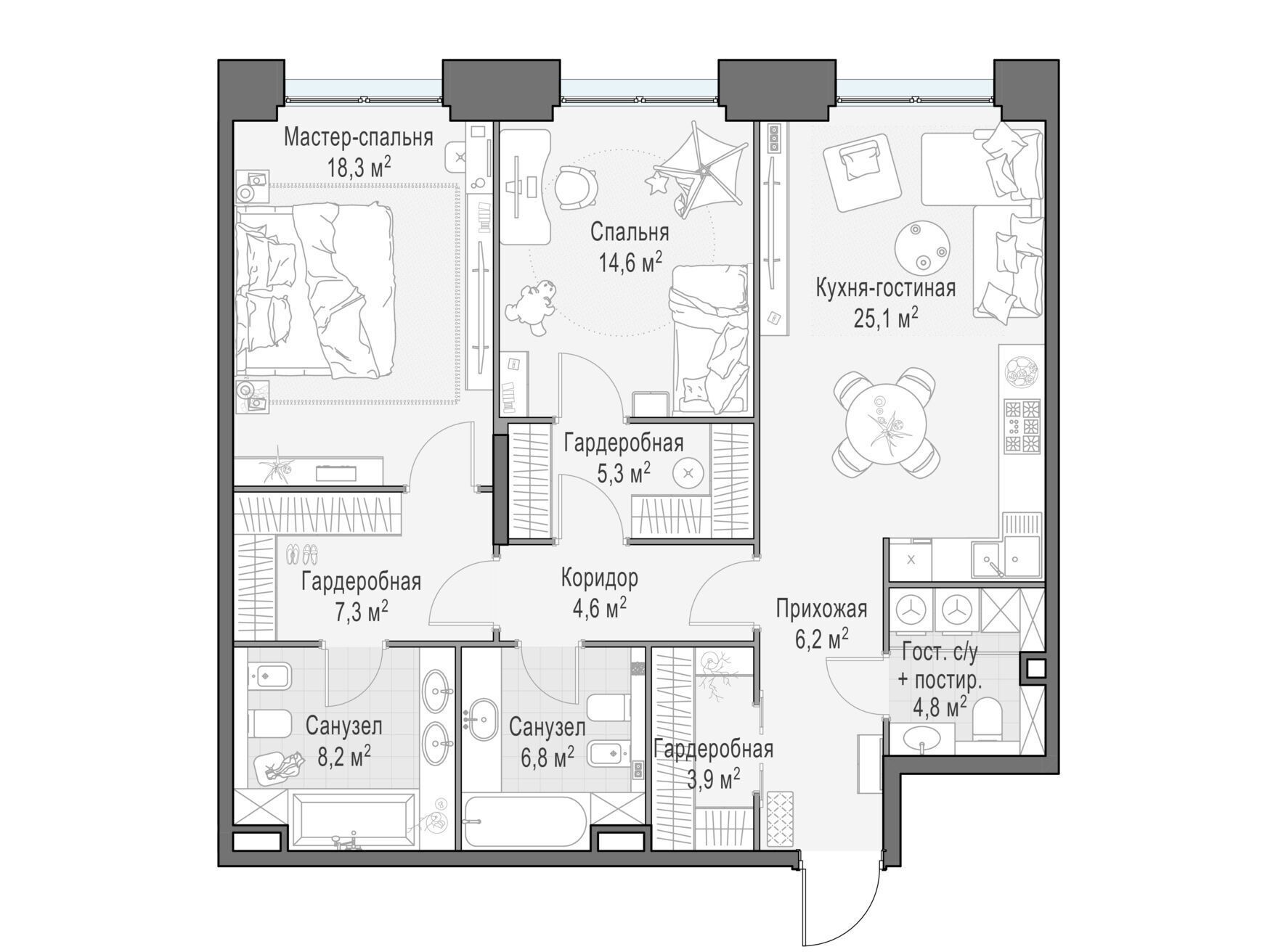 Планировка: 2-комн. квартира 105.20 м² в новостройке Лайф тайм