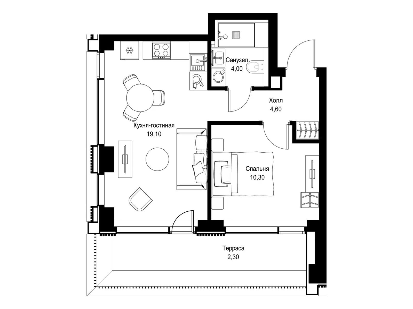 Планировка: 1-комн. квартира 40.30 м² в новостройке Ситидзен