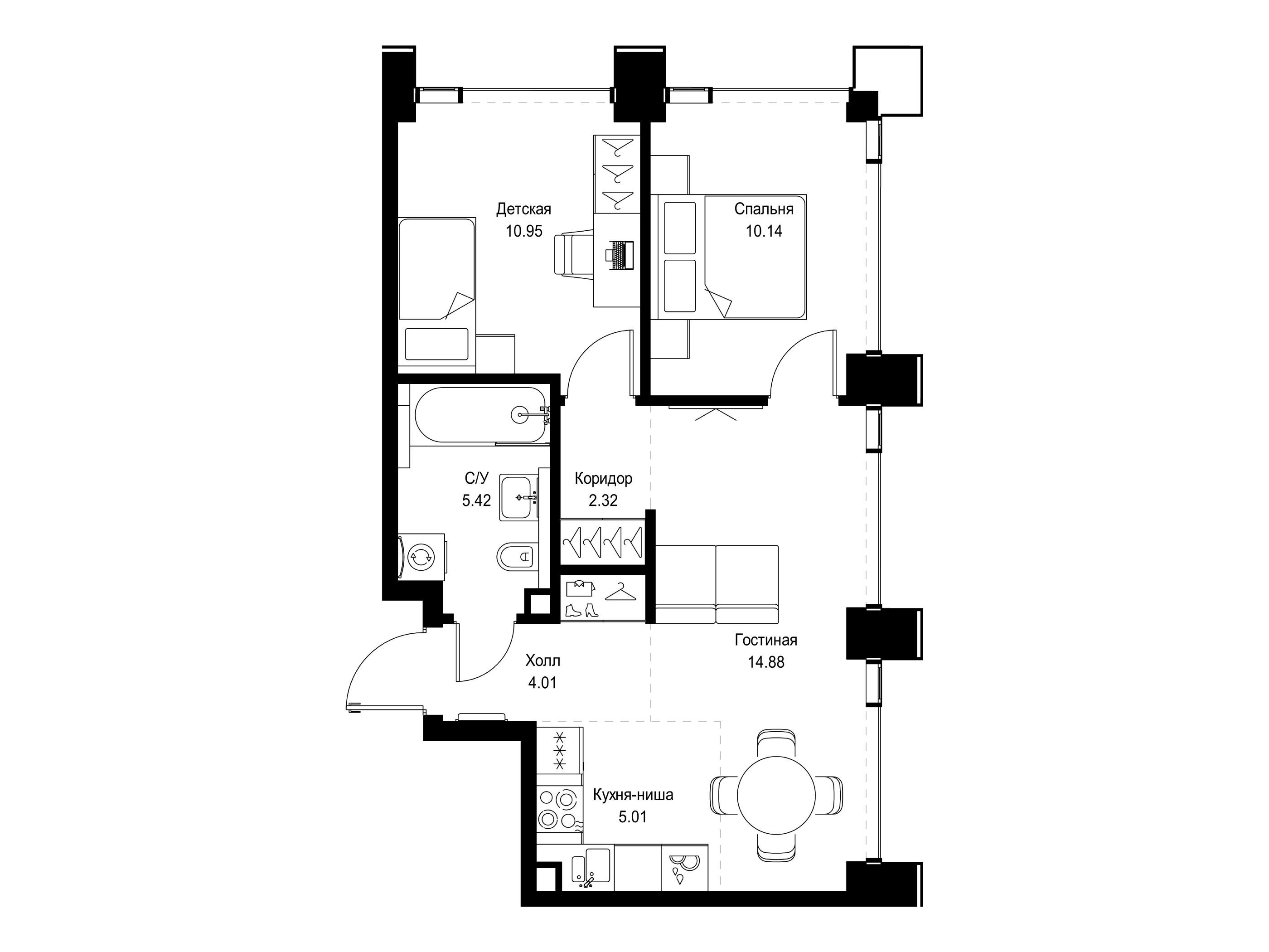 Планировка: 2-комн. квартира 52.73 м² в новостройке Сет