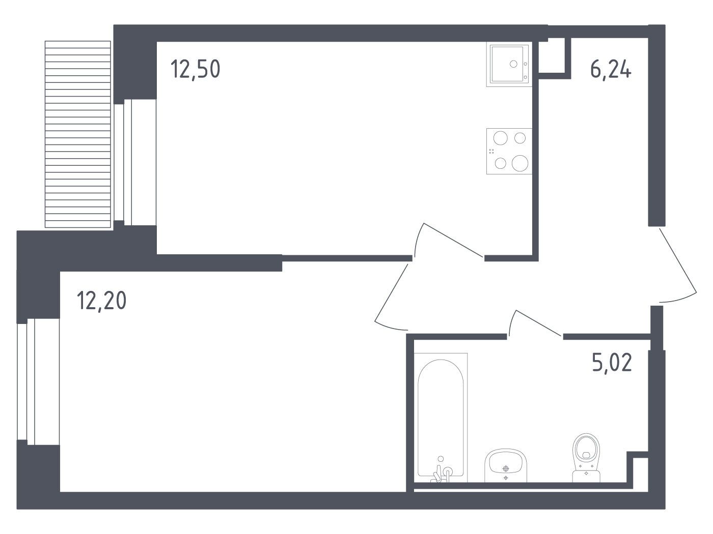 Планировка: 1-комн. квартира 35.96 м² в новостройке Живи! В Рыбацком