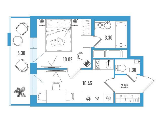 Планировка: 1-комн. квартира 29.53 м² в новостройке Искра Сити