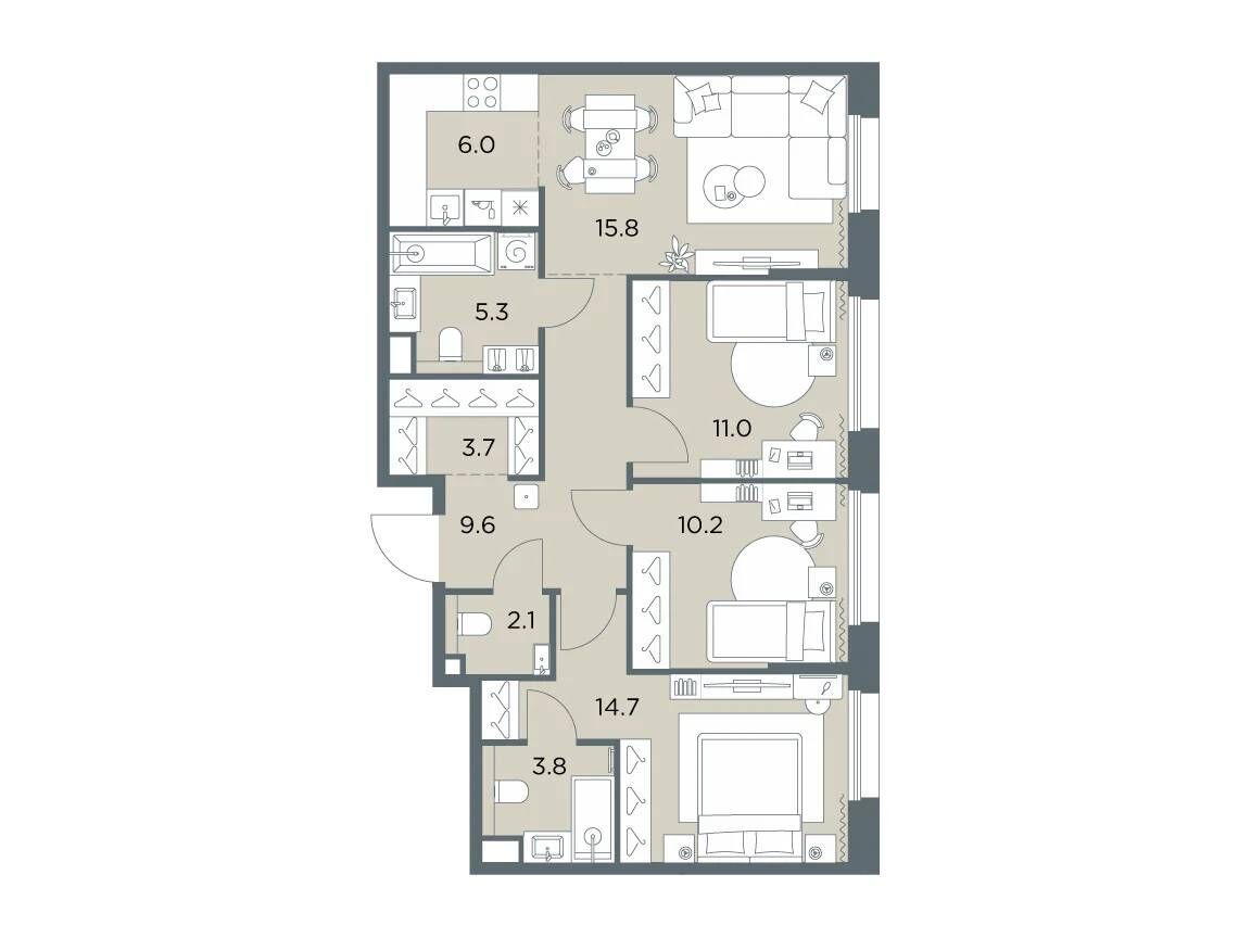 Планировка: 4-комн. квартира 82.20 м² в новостройке Станиславский