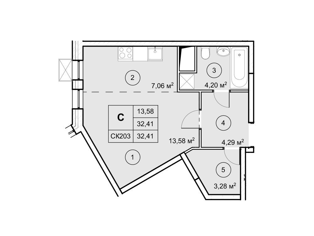 Планировка: Студия 32.41 м² в новостройке Экоград Новый Катуар