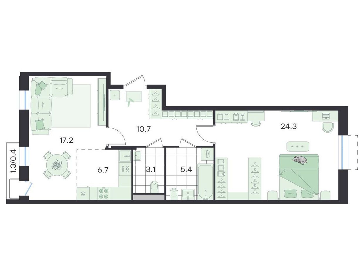 Планировка: 3-комн. квартира 67.80 м² в новостройке Джи Три Театральный