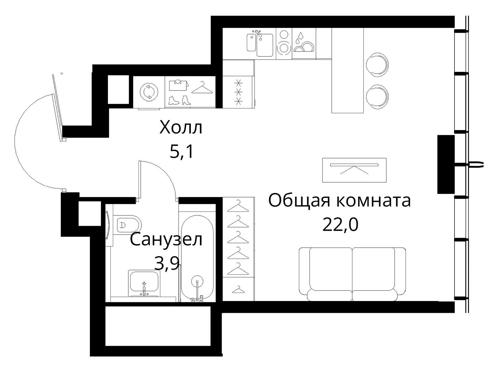 Планировка: Студия 31.00 м² в новостройке Сити Бэй