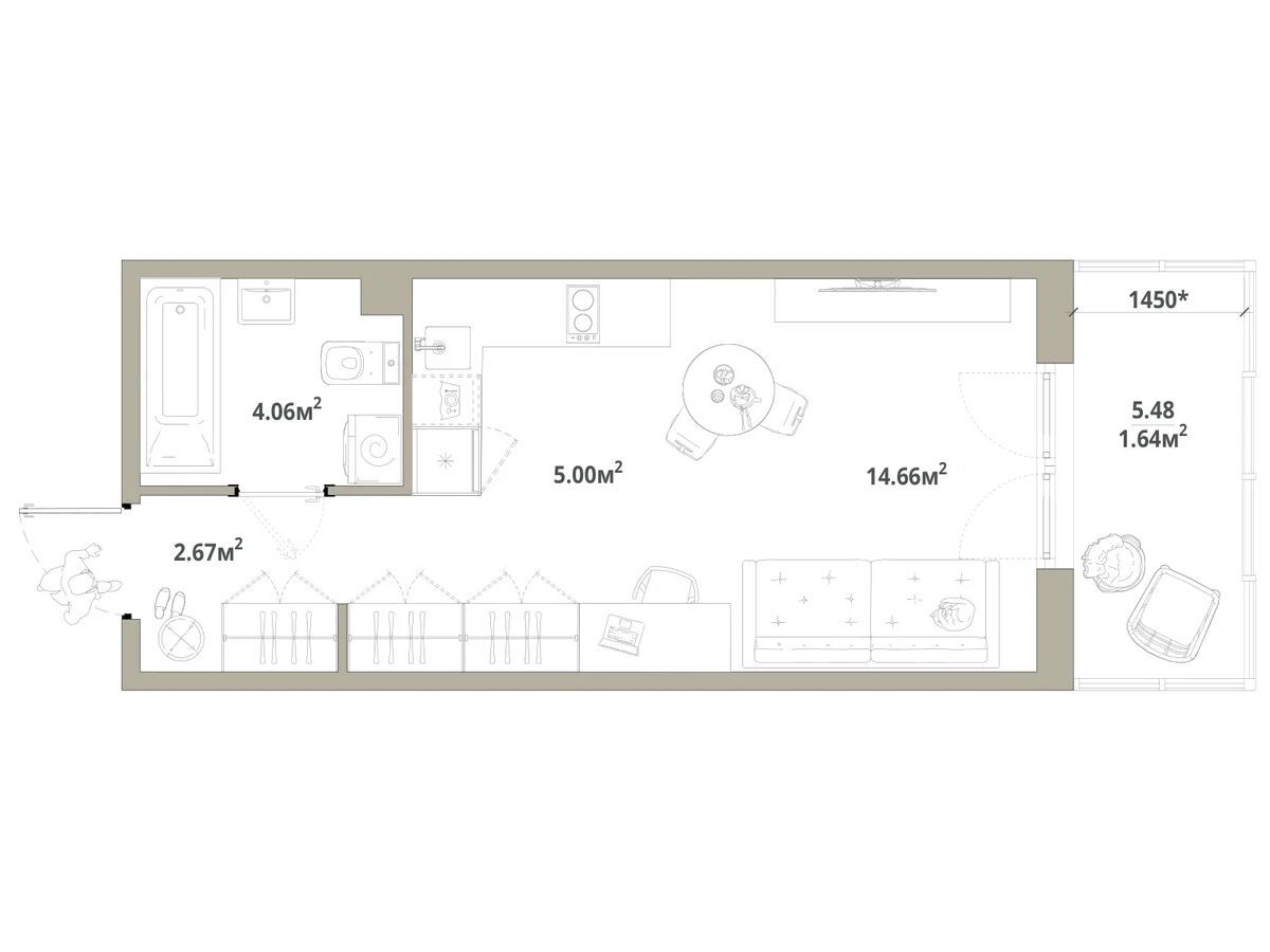 Планировка: 1-комн. квартира 28.03 м² в новостройке Тишин