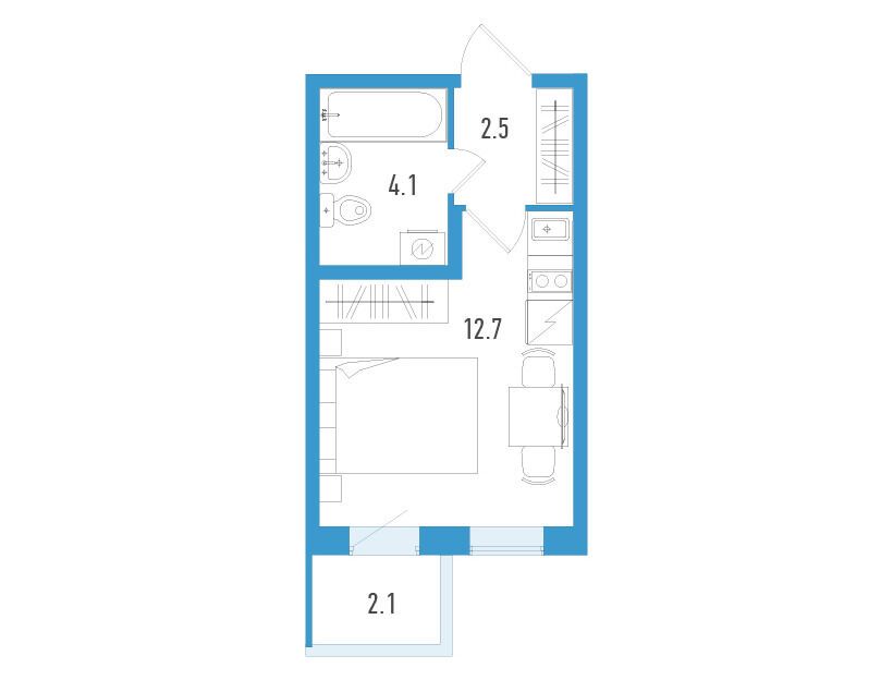 Планировка: Студия 19.90 м² в новостройке Аэросити Клаб
