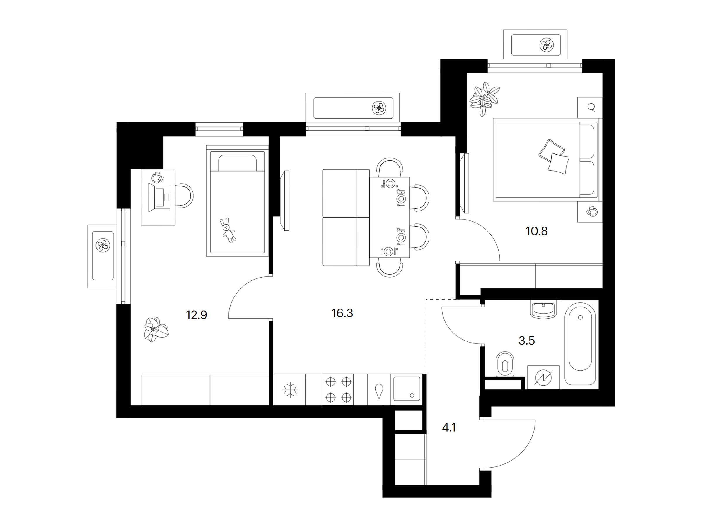 Планировка: 2-комн. квартира 47.60 м² в новостройке Середневский лес