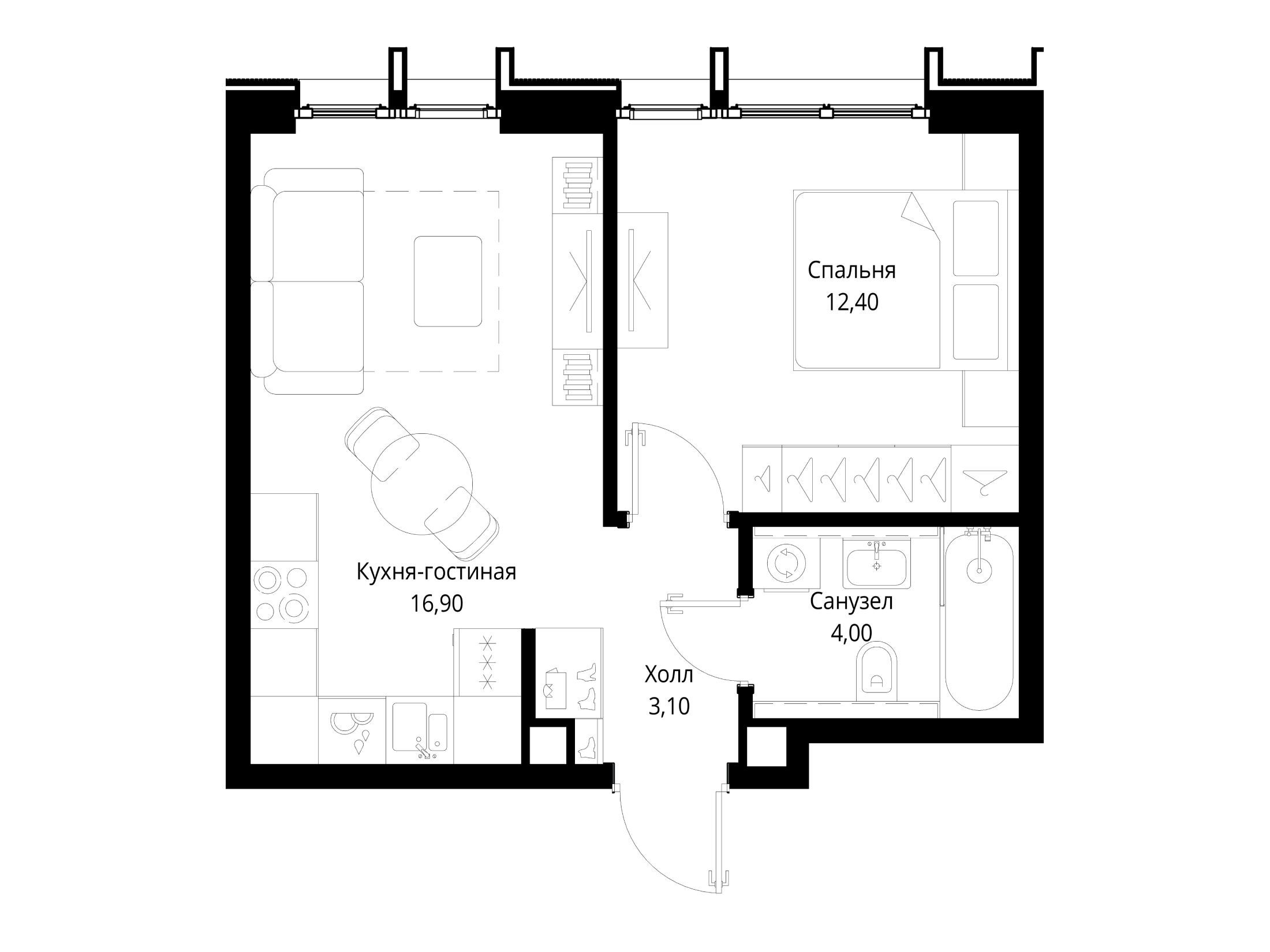 Планировка: 1-комн. квартира 36.40 м² в новостройке Ситидзен