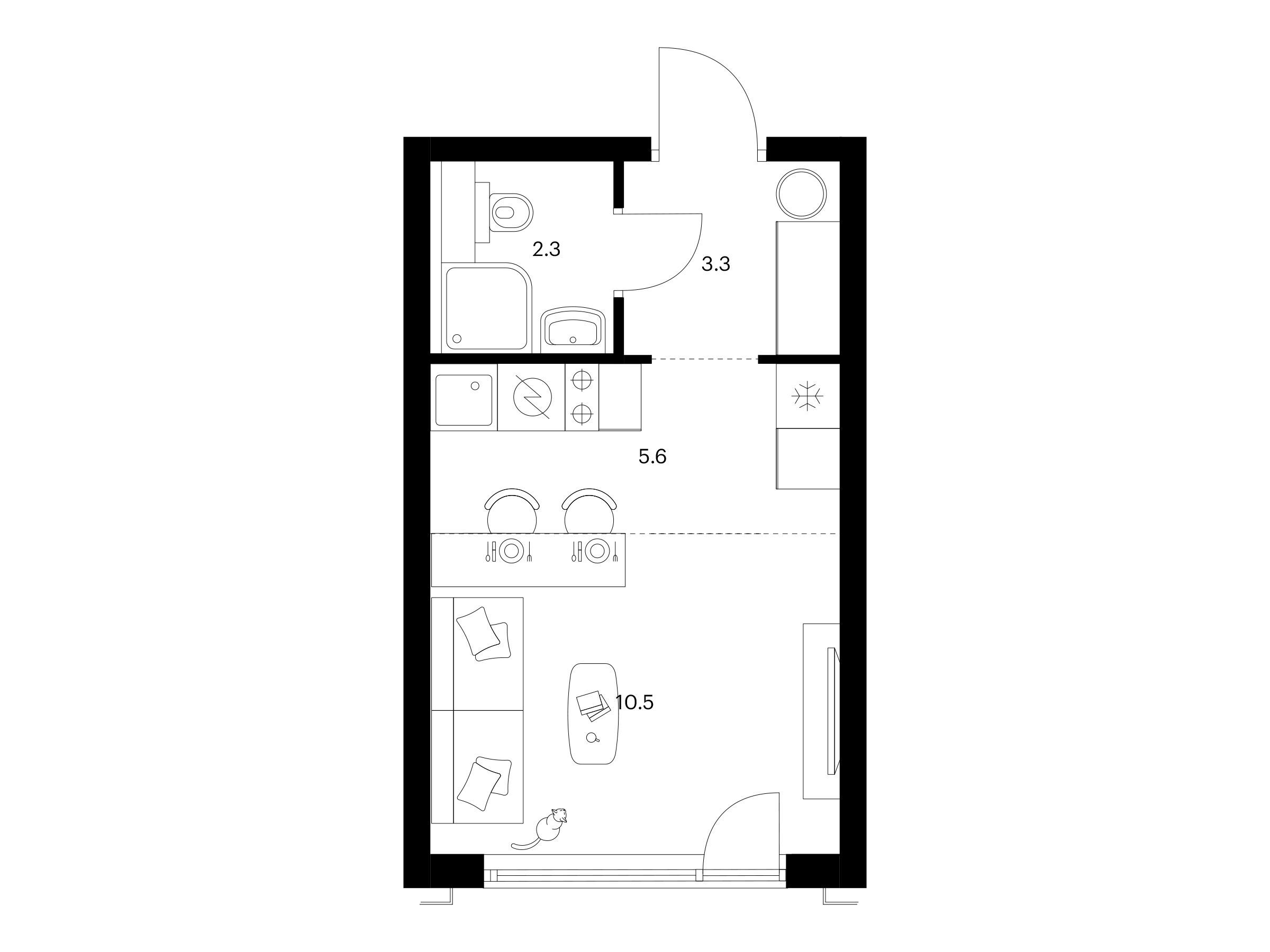 Планировка: Студия 21.70 м² в новостройке 2-й Иртышский
