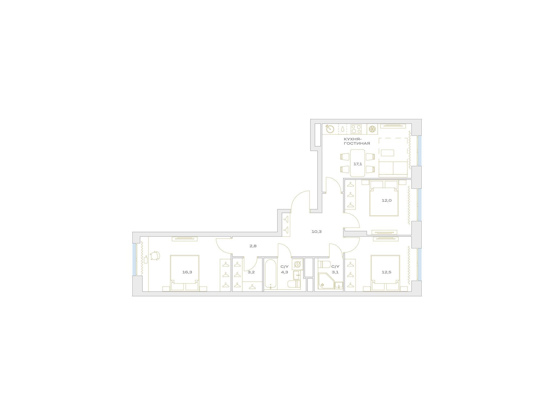 Планировка: 3-комн. квартира 81.60 м² в новостройке Детали