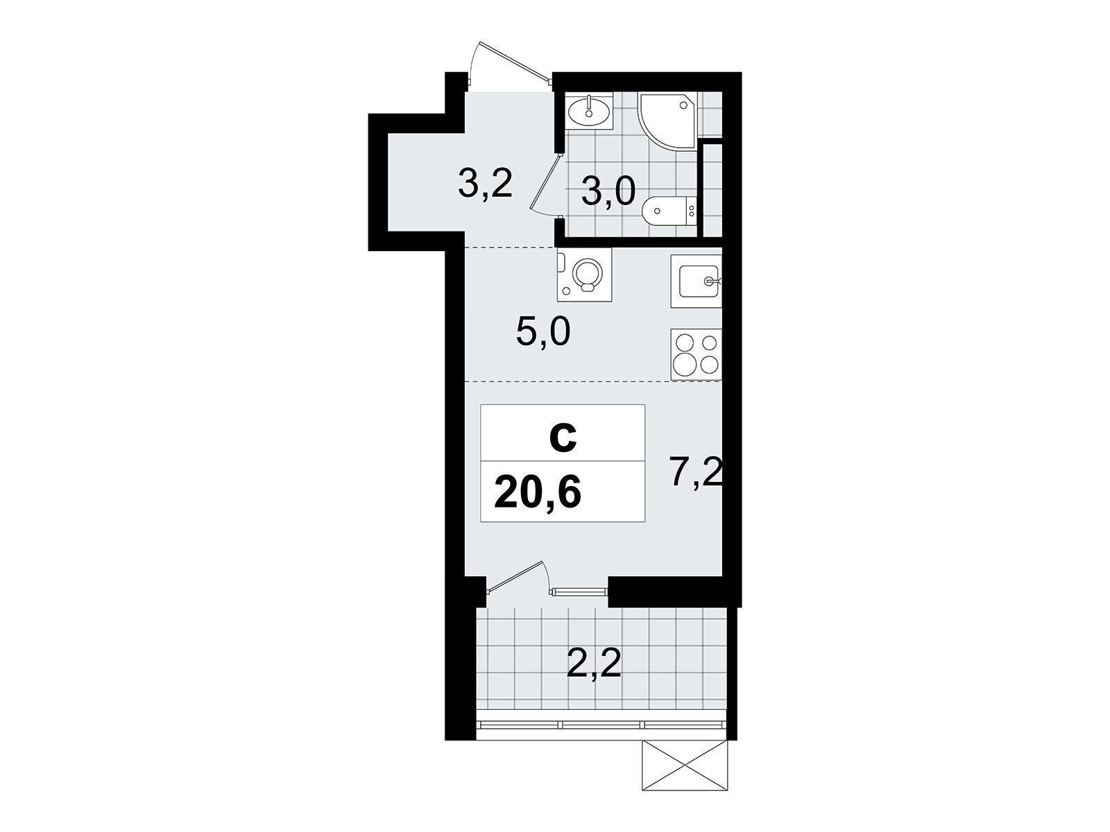 Планировка: Студия 20.70 м² в новостройке А101 Всеволожск
