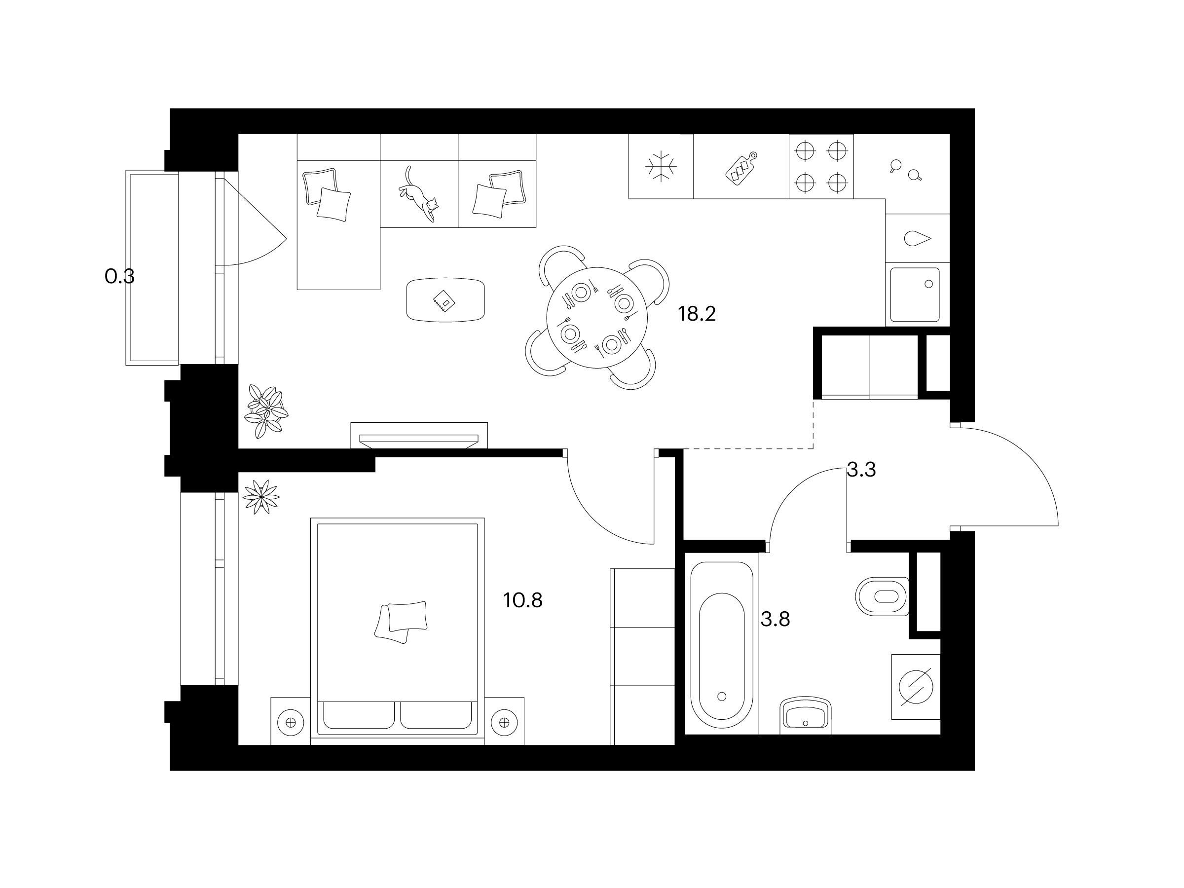 Планировка: 1-комн. квартира 36.40 м² в новостройке Середневский лес