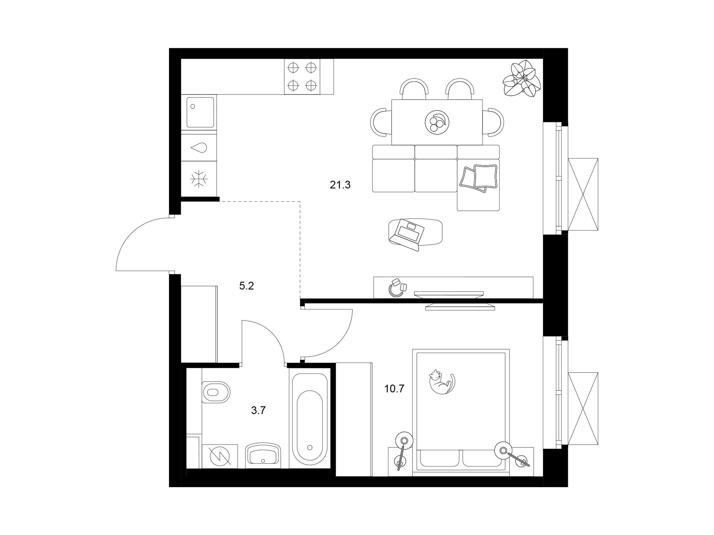 Планировка: 1-комн. квартира 40.90 м² в новостройке Люблинский парк