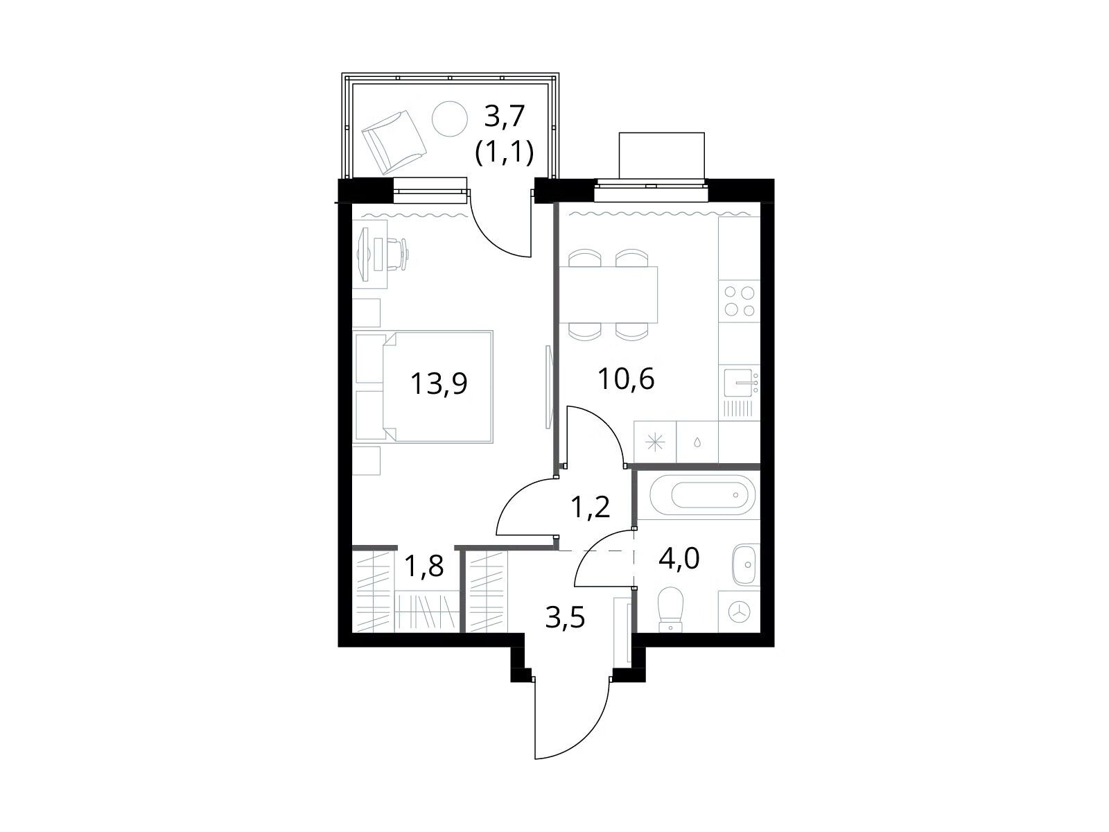 Планировка: 1-комн. квартира 36.10 м² в новостройке 1-й Измайловский