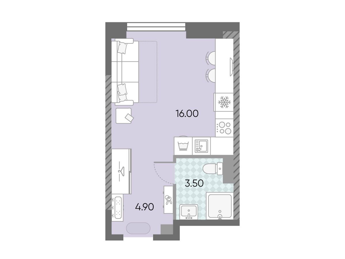 Планировка: Студия 24.40 м² в новостройке Обручева 30