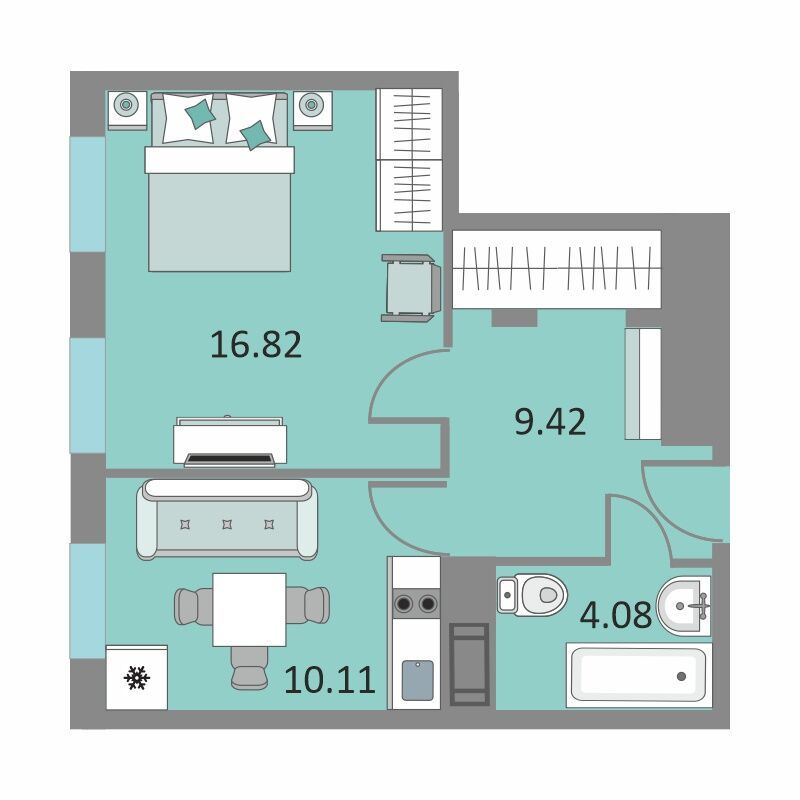 Планировка: 1-комн. квартира 40.10 м² в новостройке Начало