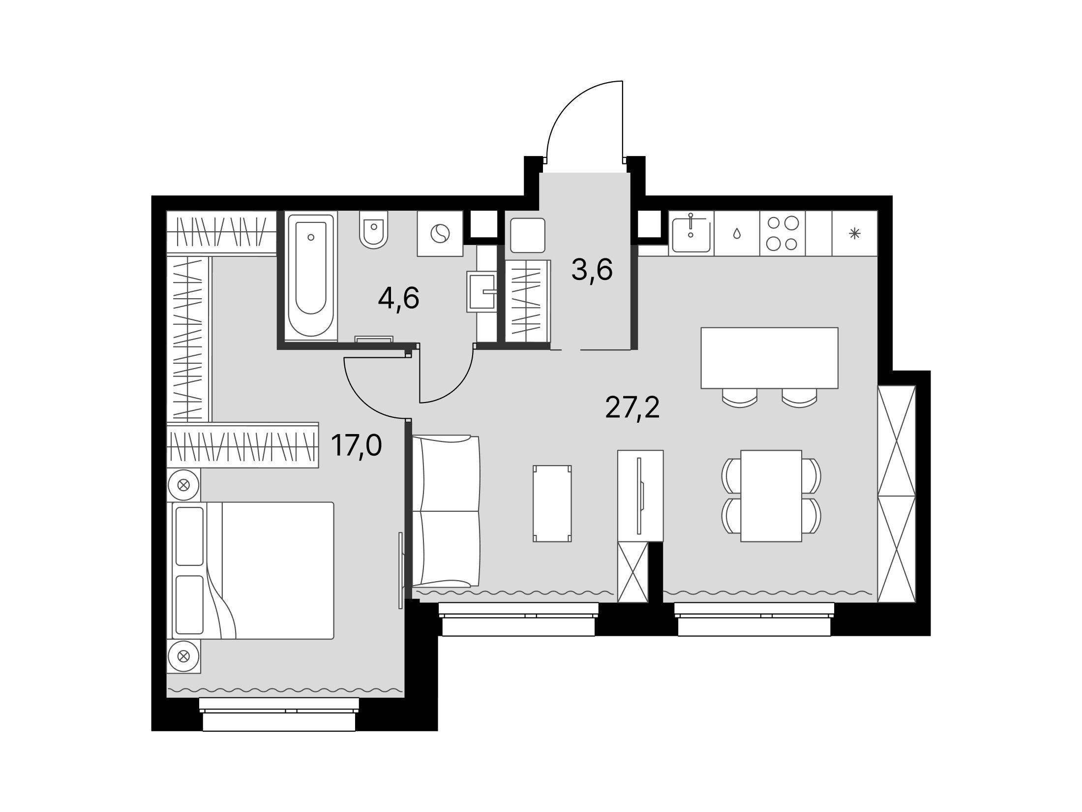 Планировка: 2-комн. квартира 52.40 м² в новостройке Симоновский вал
