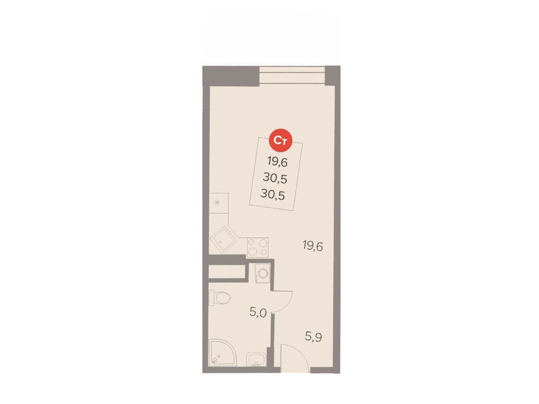 Планировка: Студия 30.50 м² в новостройке Отлично