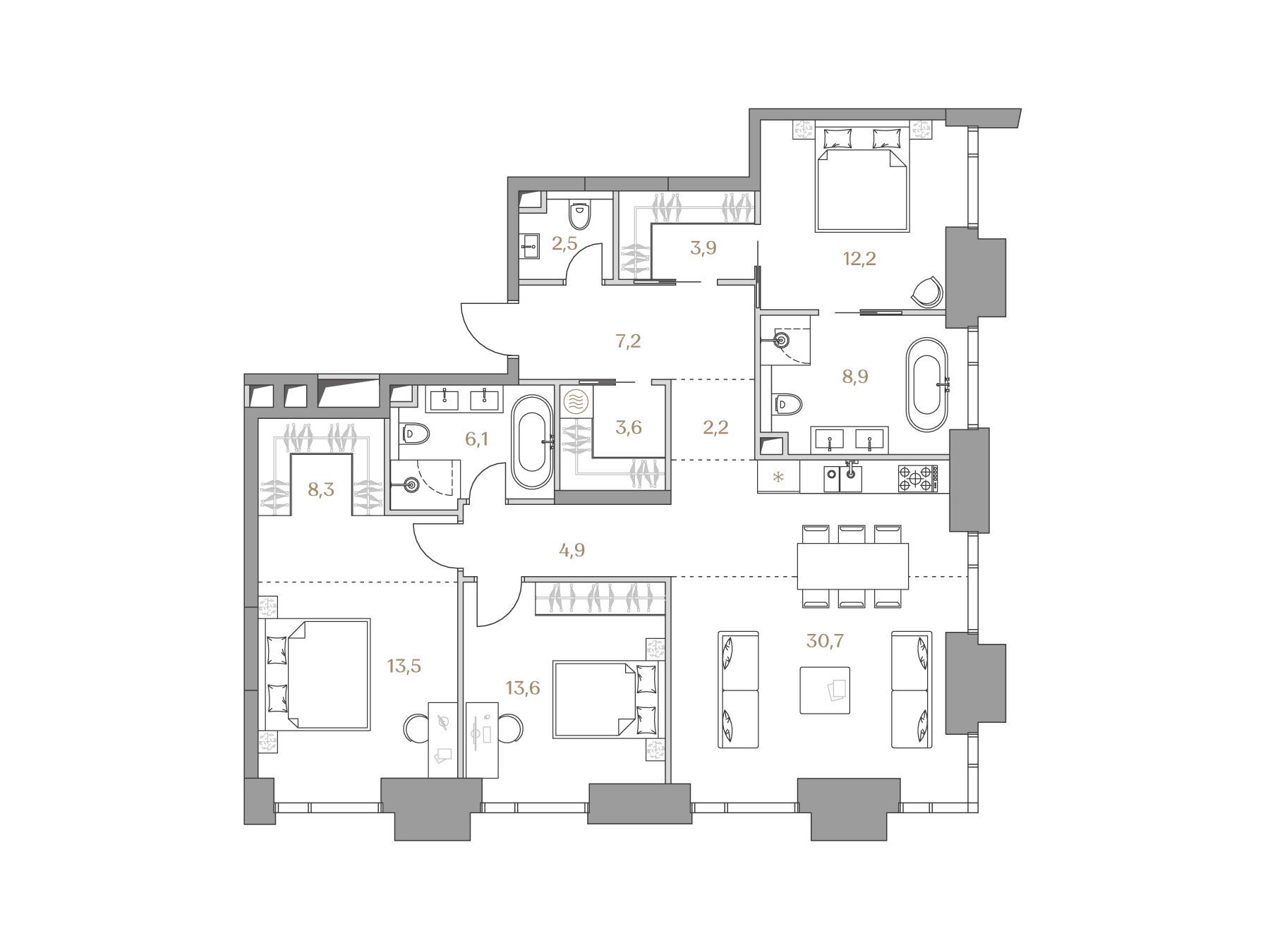 Планировка: 3-комн. квартира 117.60 м² в новостройке Коллекция Лужники