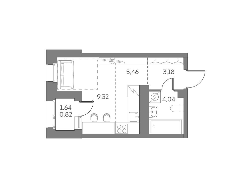Планировка: Студия 22.82 м² в новостройке Аквилон Бисайд 2.0
