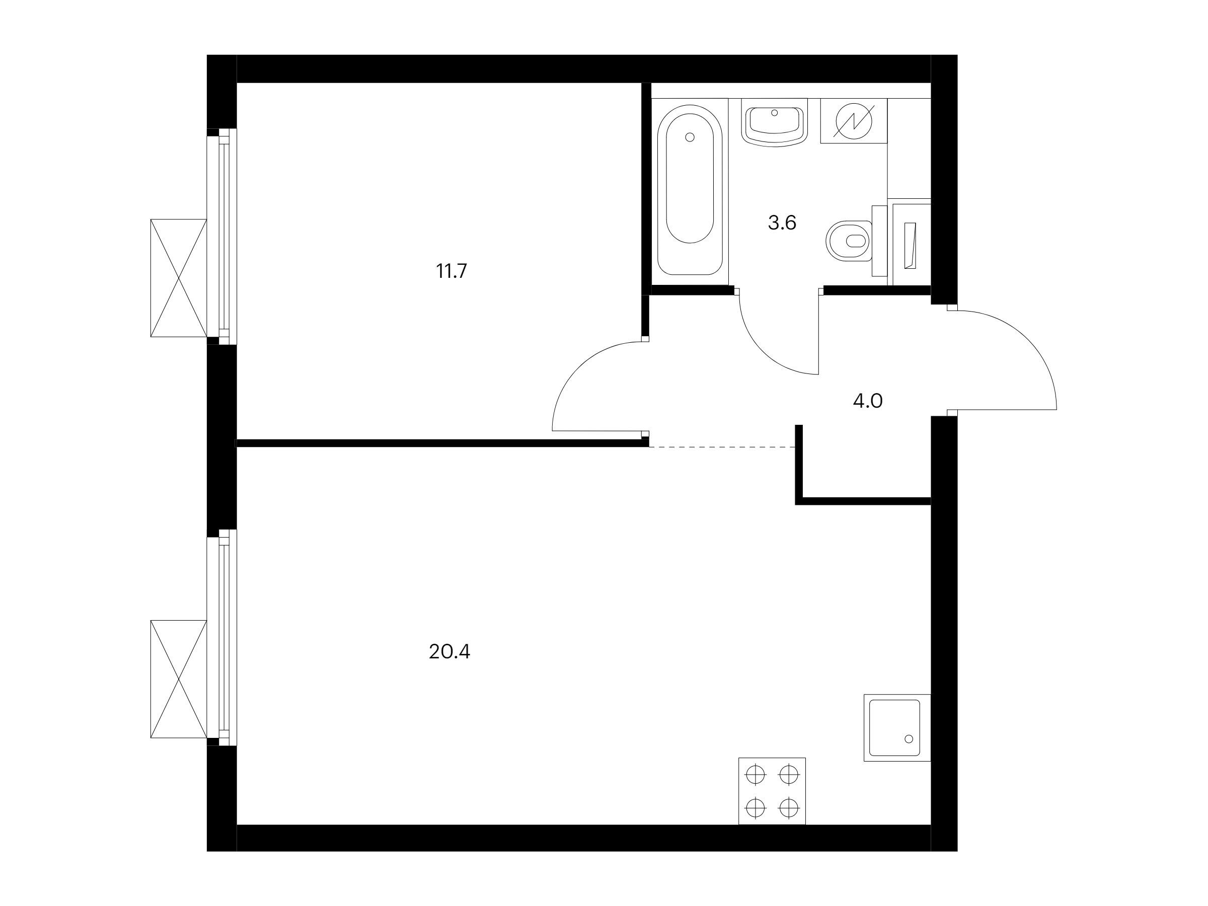 Планировка: 1-комн. квартира 39.70 м² в новостройке Сигнальный 16
